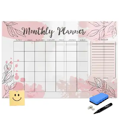 Tableau magnétique calendrier mensuel rose pour écriture