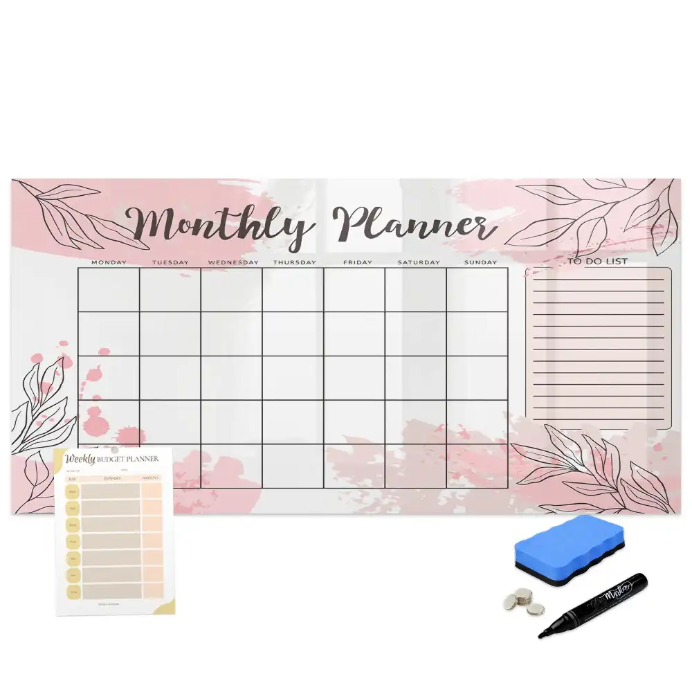 Tableau magnétique calendrier mensuel rose pour écriture