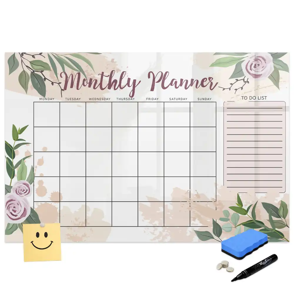 Tableau blanc magnétique effaçable à sec pour organisation des tâches rose