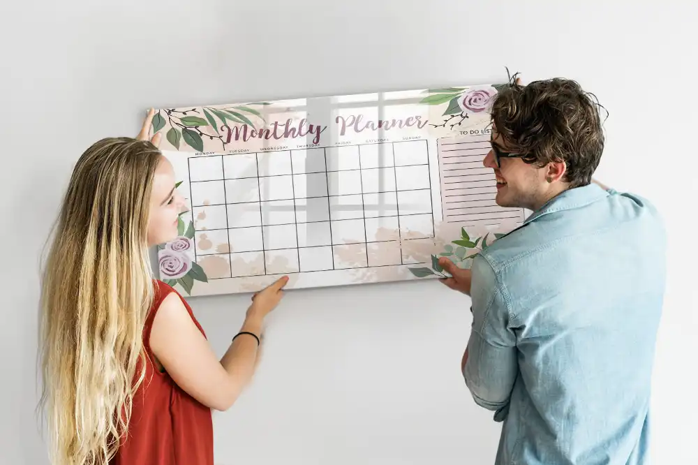 Tableau blanc magnétique effaçable à sec pour organisation des tâches rose