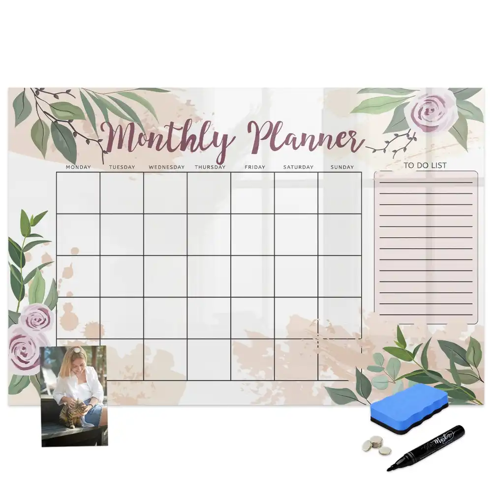 Tableau blanc magnétique effaçable à sec pour organisation des tâches rose