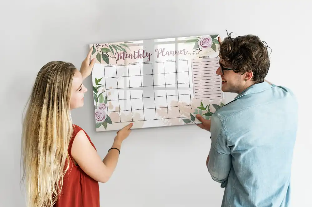 Tableau blanc magnétique effaçable à sec pour organisation des tâches rose