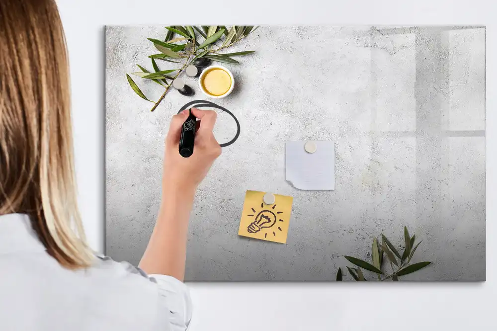 Tableau magnétique à dessiner motif branches d'olivier minimalistes