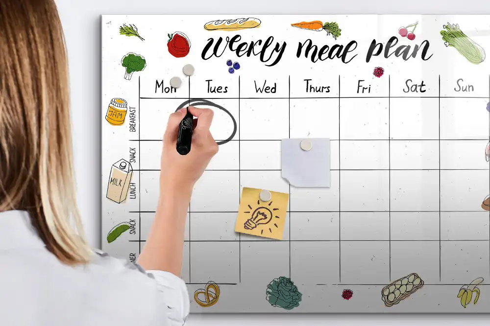 Tableau blanc magnétique effaçable pour planning hebdomadaire