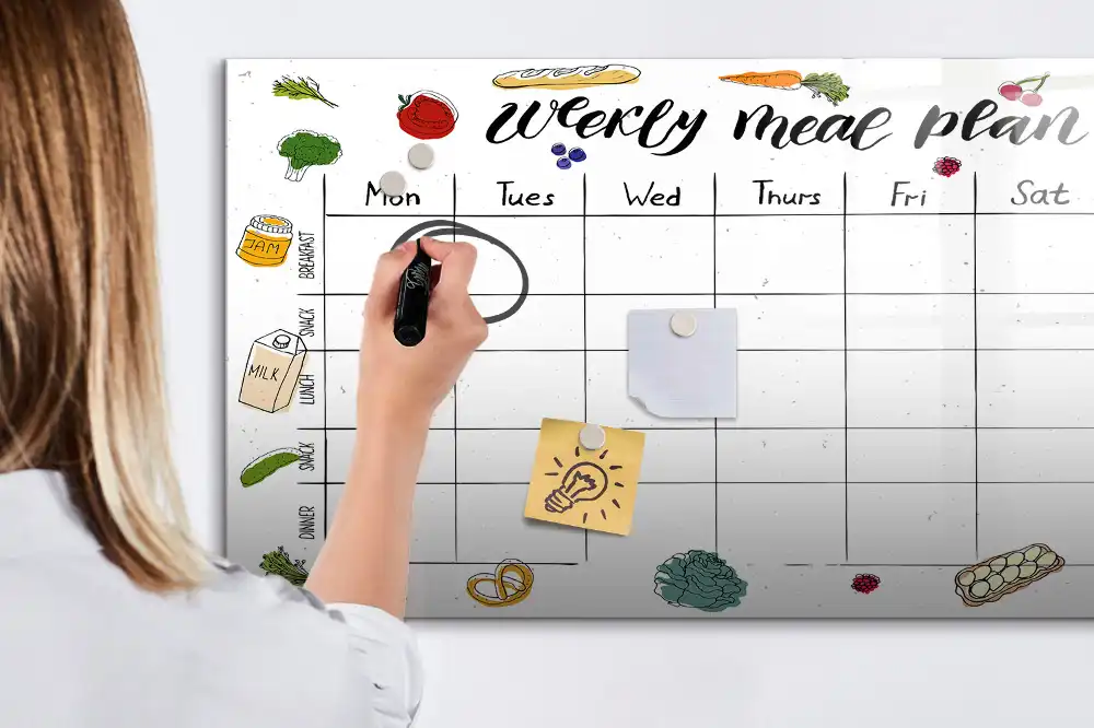 Tableau blanc magnétique effaçable pour planning hebdomadaire