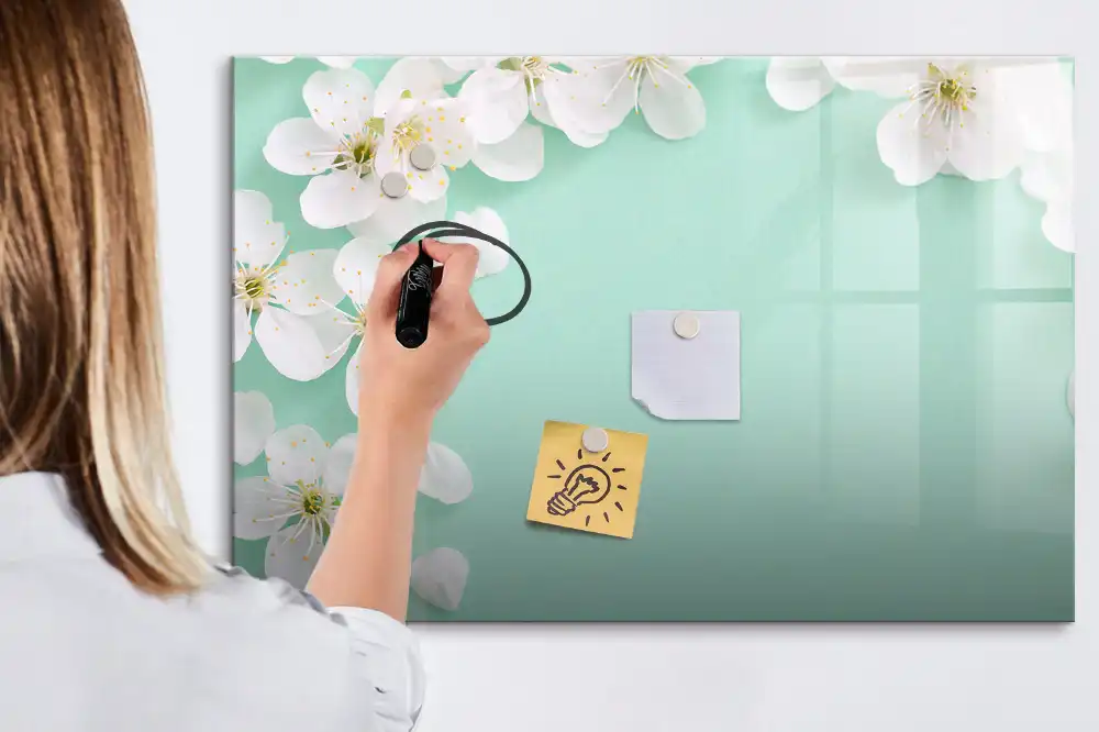 Tableau blanc magnétique effaçable à sec motif marguerites