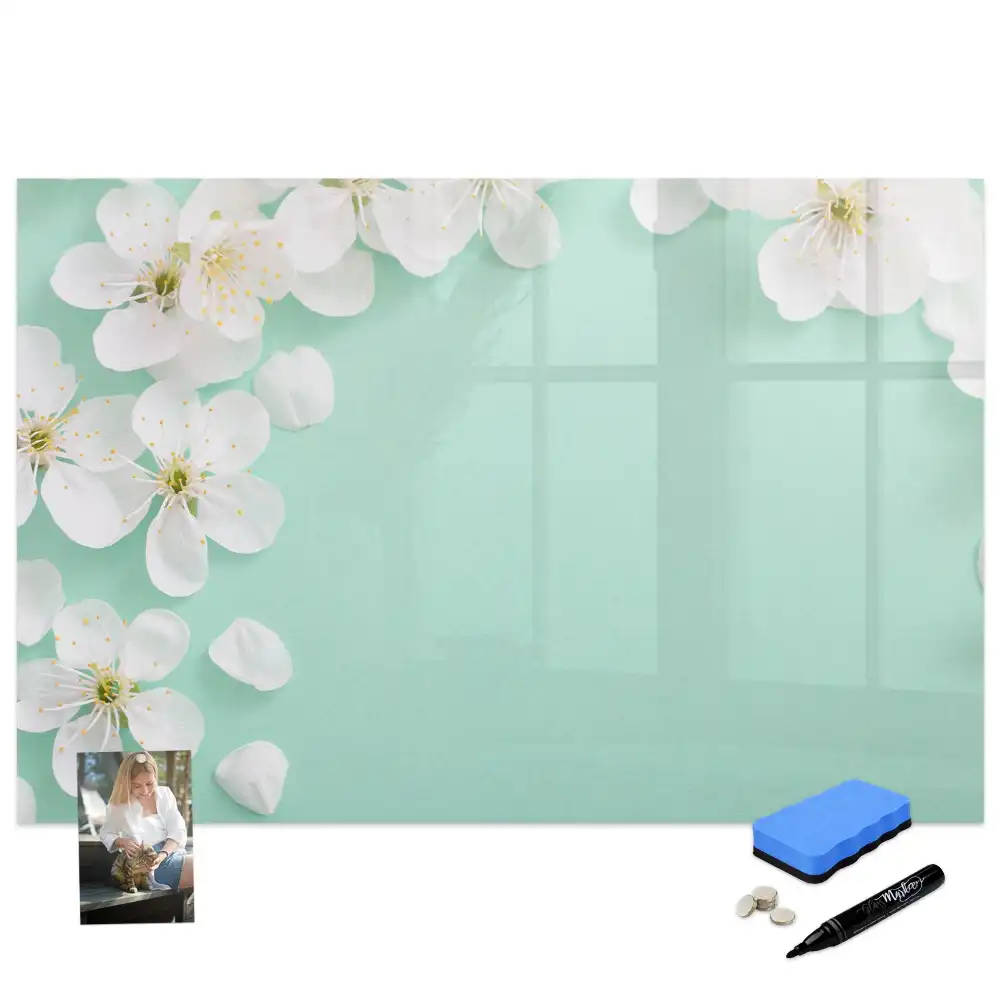 Tableau blanc magnétique effaçable à sec motif marguerites