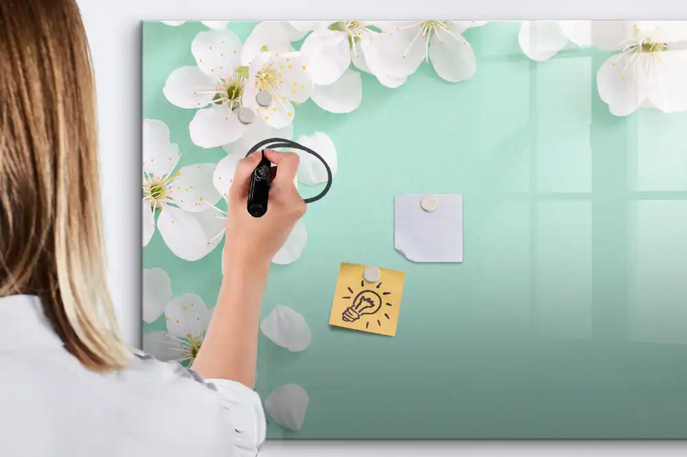 Tableau blanc magnétique effaçable à sec motif marguerites