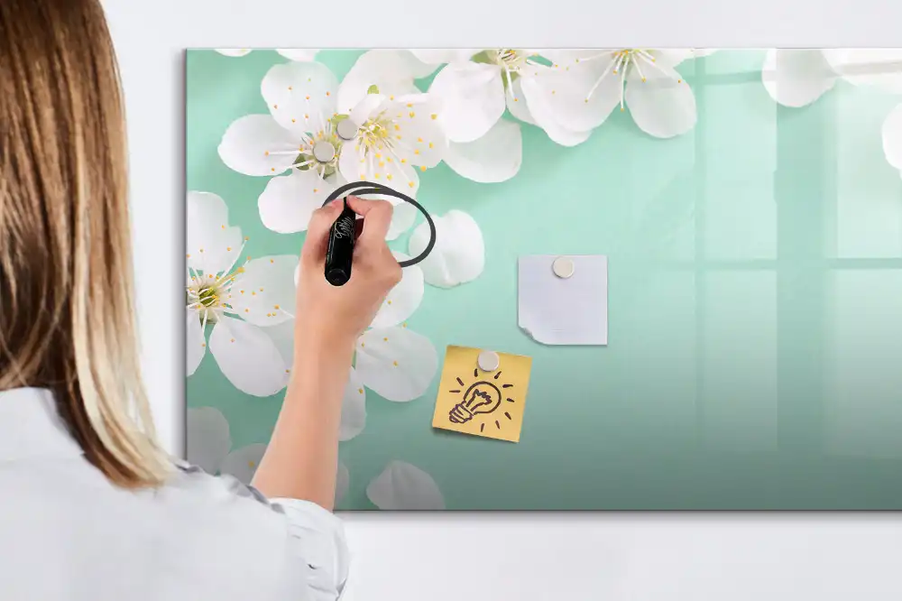 Tableau blanc magnétique effaçable à sec motif marguerites