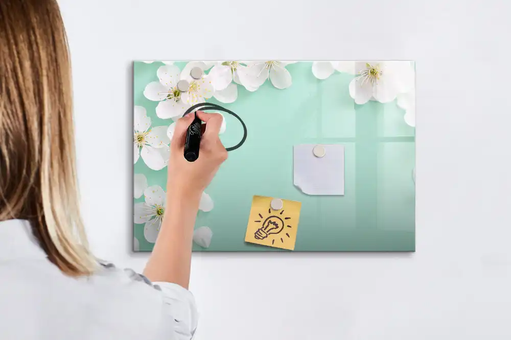 Tableau blanc magnétique effaçable à sec motif marguerites