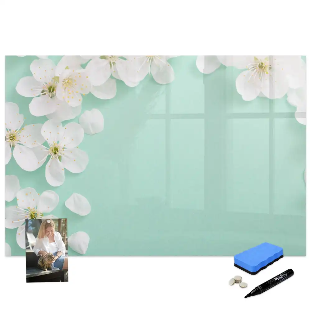 Tableau blanc magnétique effaçable à sec motif marguerites