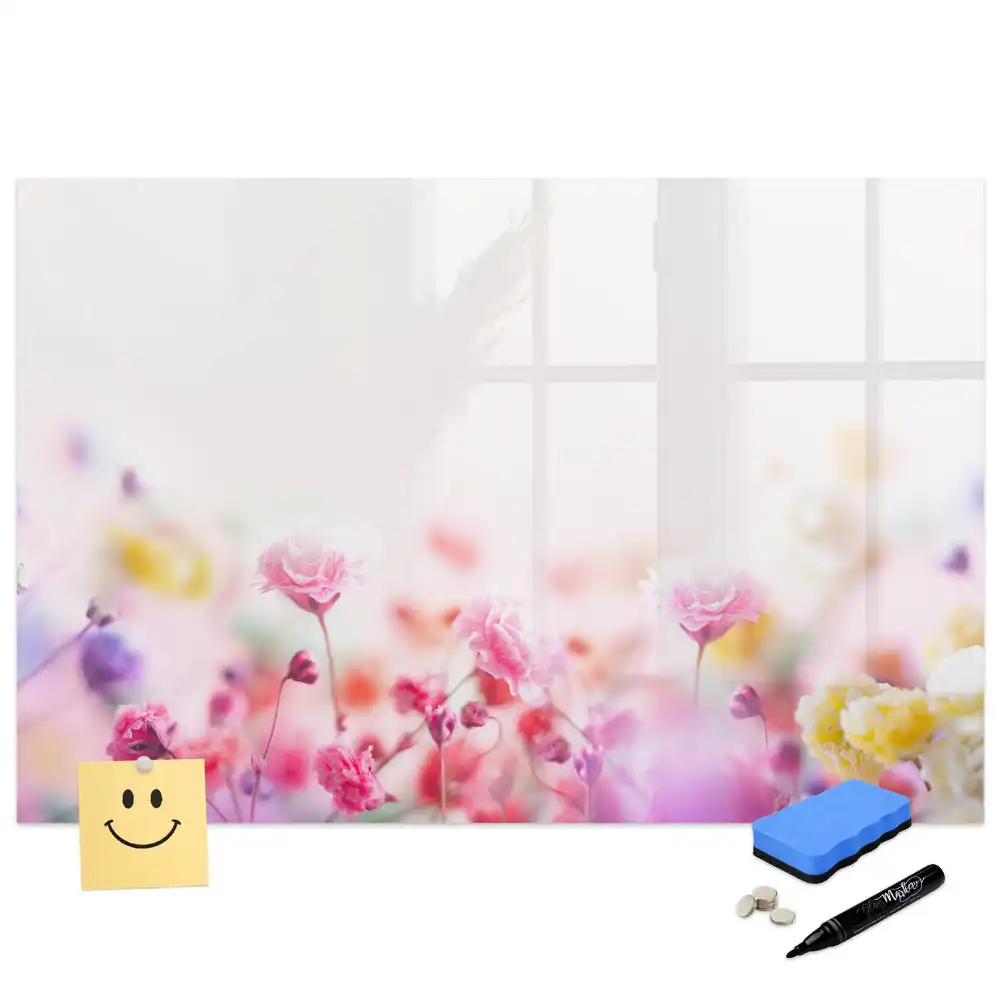 Tableau blanc magnétique effaçable à sec motif fleurs dans une prairie verte