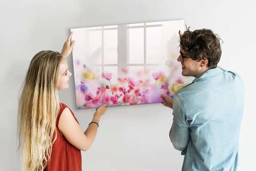 Tableau blanc magnétique effaçable à sec motif fleurs dans une prairie verte