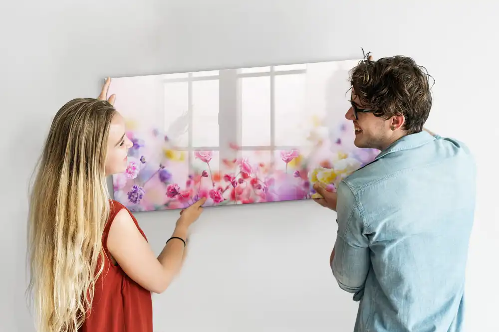 Tableau blanc magnétique effaçable à sec motif fleurs dans une prairie verte