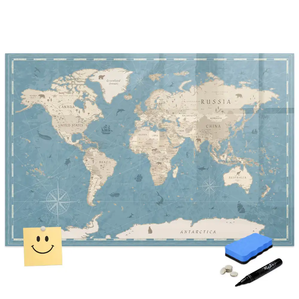 Tableau magnétique à dessiner carte du monde style vintage