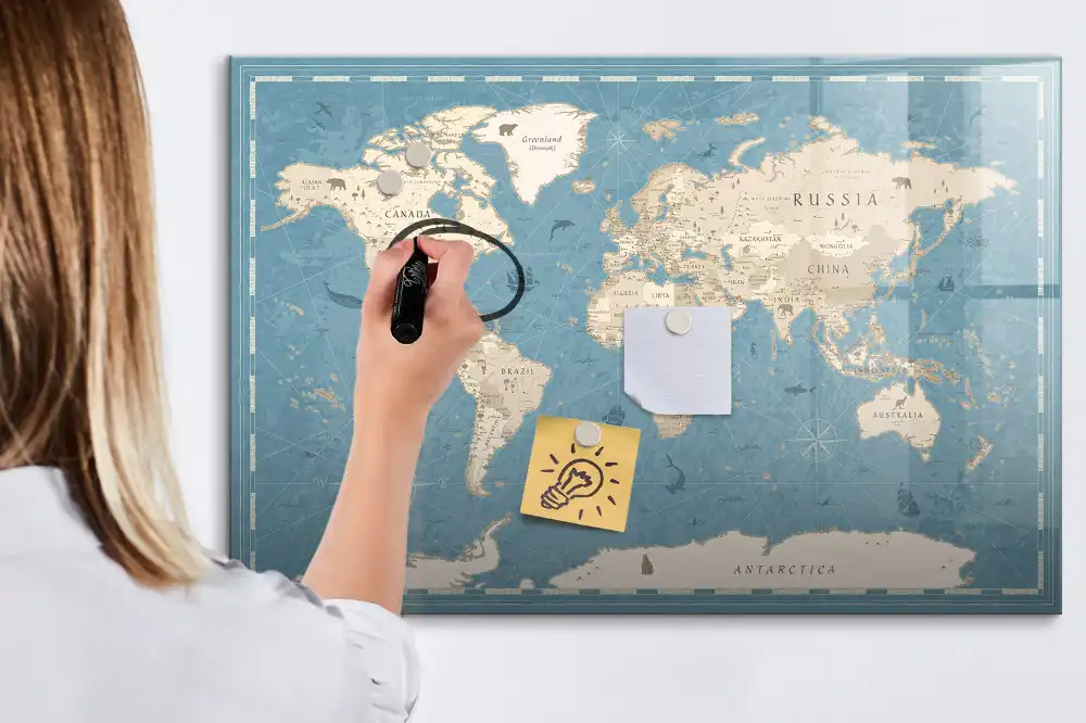 Tableau magnétique à dessiner carte du monde style vintage