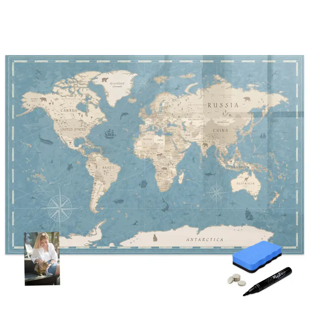 Tableau magnétique à dessiner carte du monde style vintage