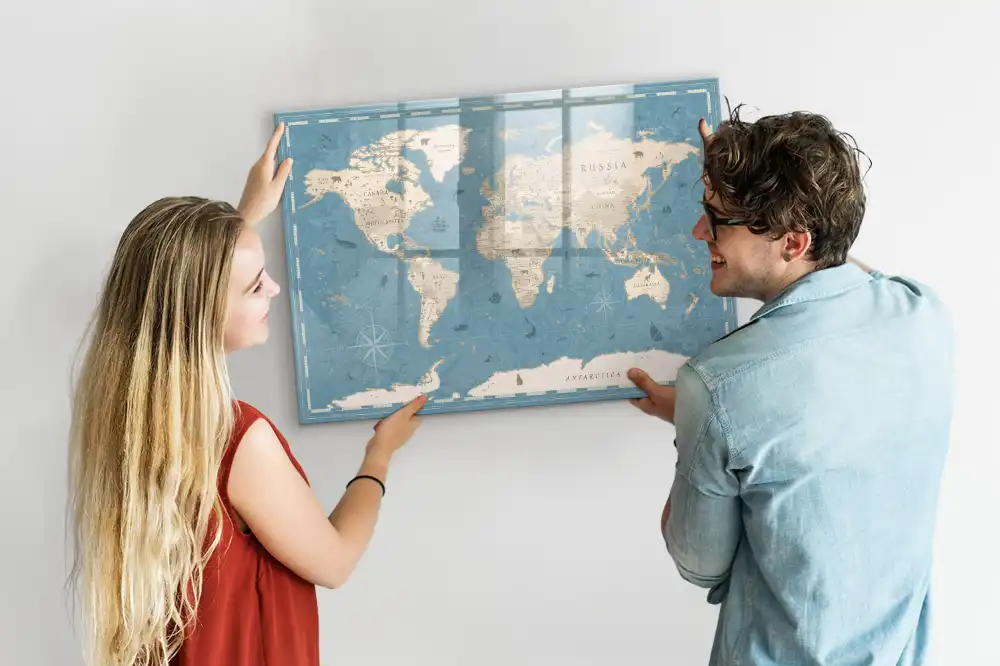Tableau magnétique à dessiner carte du monde style vintage