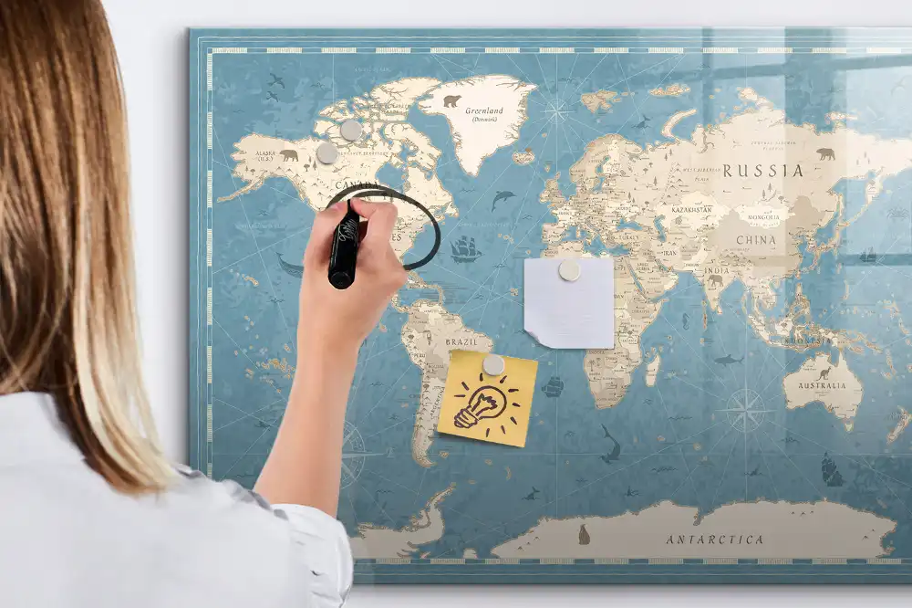 Tableau magnétique à dessiner carte du monde style vintage