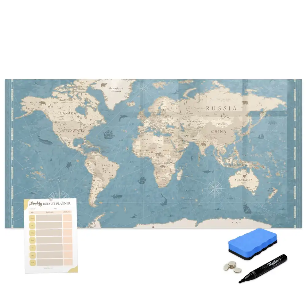 Tableau magnétique à dessiner carte du monde style vintage