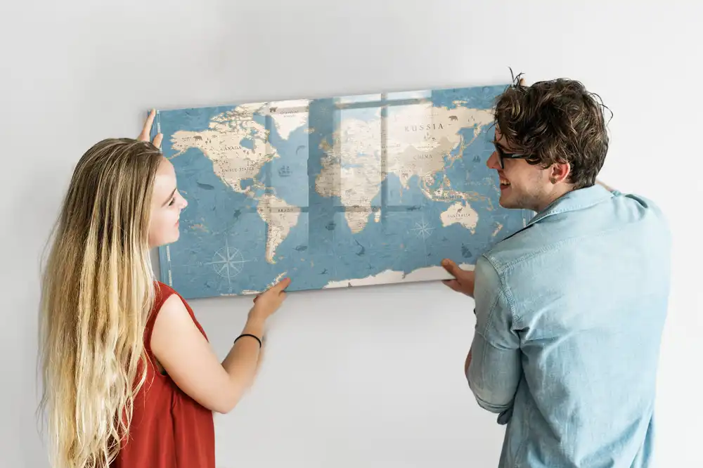 Tableau magnétique à dessiner carte du monde style vintage