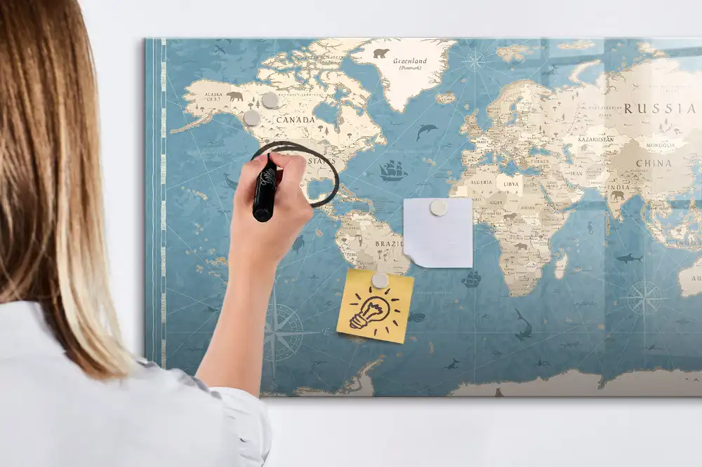 Tableau magnétique à dessiner carte du monde style vintage