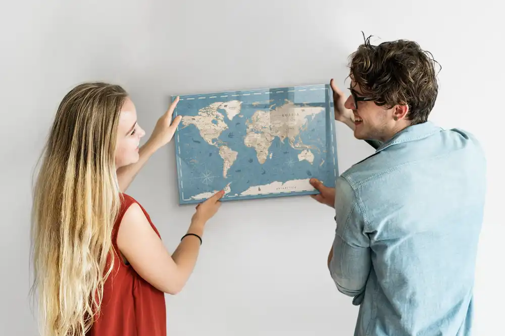 Tableau magnétique à dessiner carte du monde style vintage