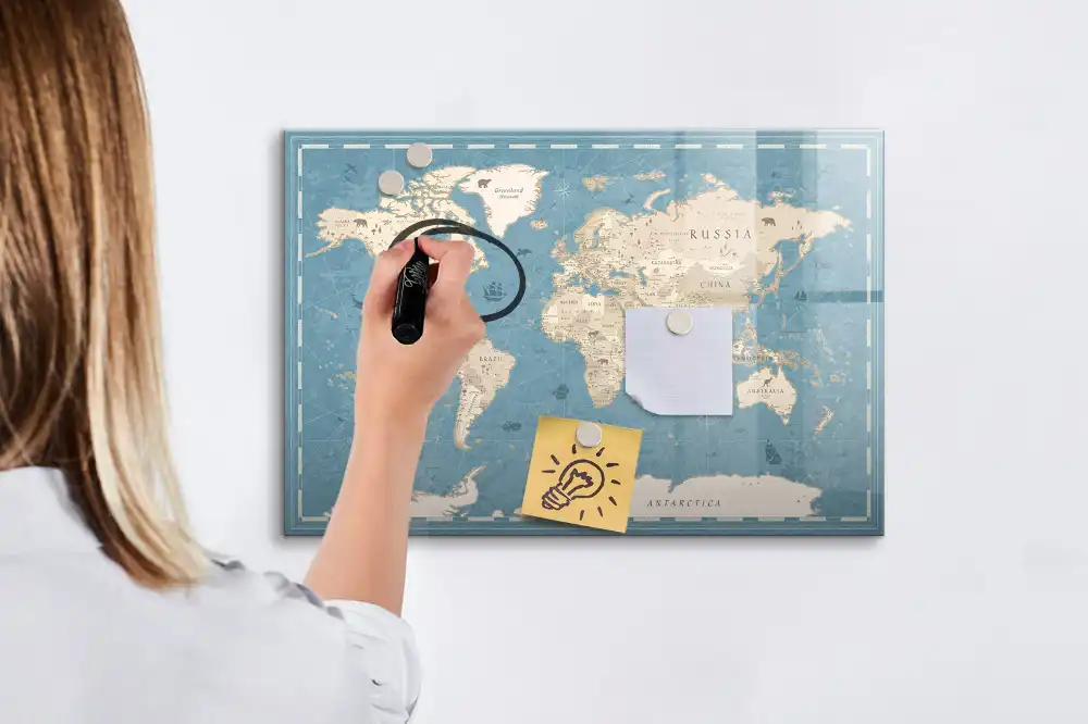 Tableau magnétique à dessiner carte du monde style vintage