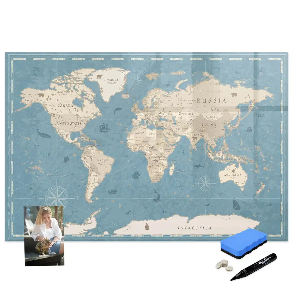 Tableau magnétique à dessiner carte du monde style vintage