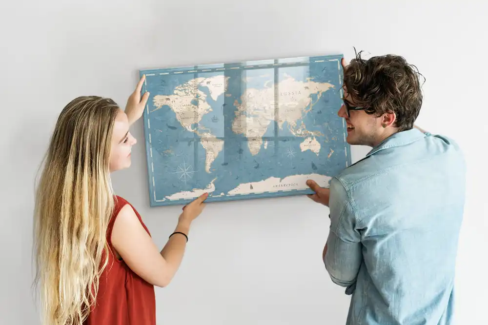 Tableau magnétique à dessiner carte du monde style vintage