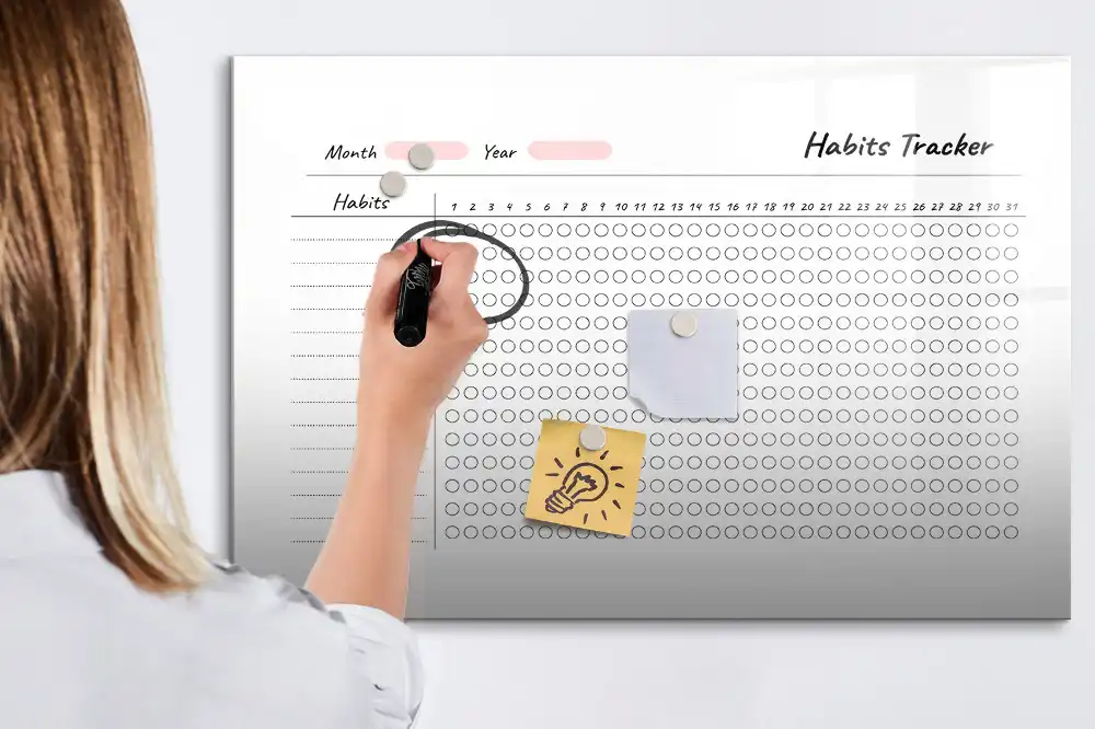 Tableau blanc magnétique effaçable à sec pour le suivi des habitudes quotidiennes