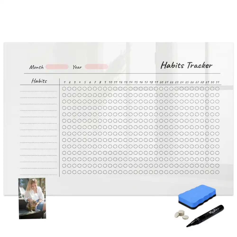 Tableau blanc magnétique effaçable à sec pour le suivi des habitudes quotidiennes