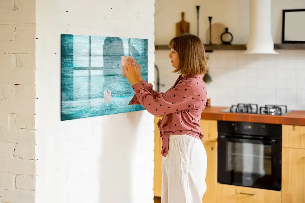 Tableau magnétique en bois bleu vieilli pour écriture