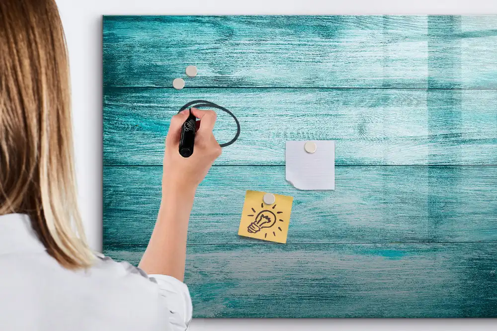 Tableau magnétique en bois bleu vieilli pour écriture