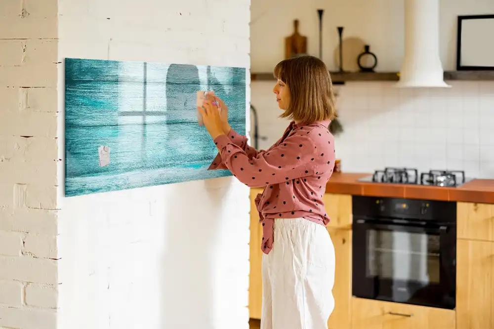 Tableau magnétique en bois bleu vieilli pour écriture