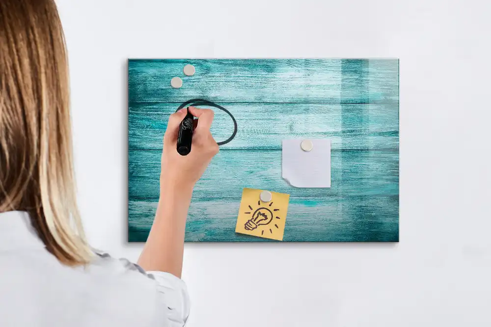 Tableau magnétique en bois bleu vieilli pour écriture