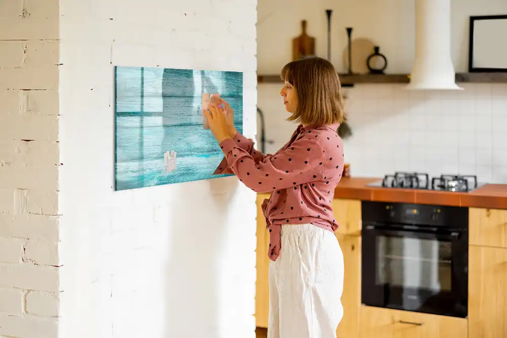 Tableau magnétique en bois bleu vieilli pour écriture