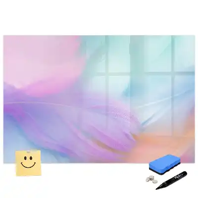 Tableau blanc magnétique effaçable à sec à motif de plumes d'oiseaux multicolores