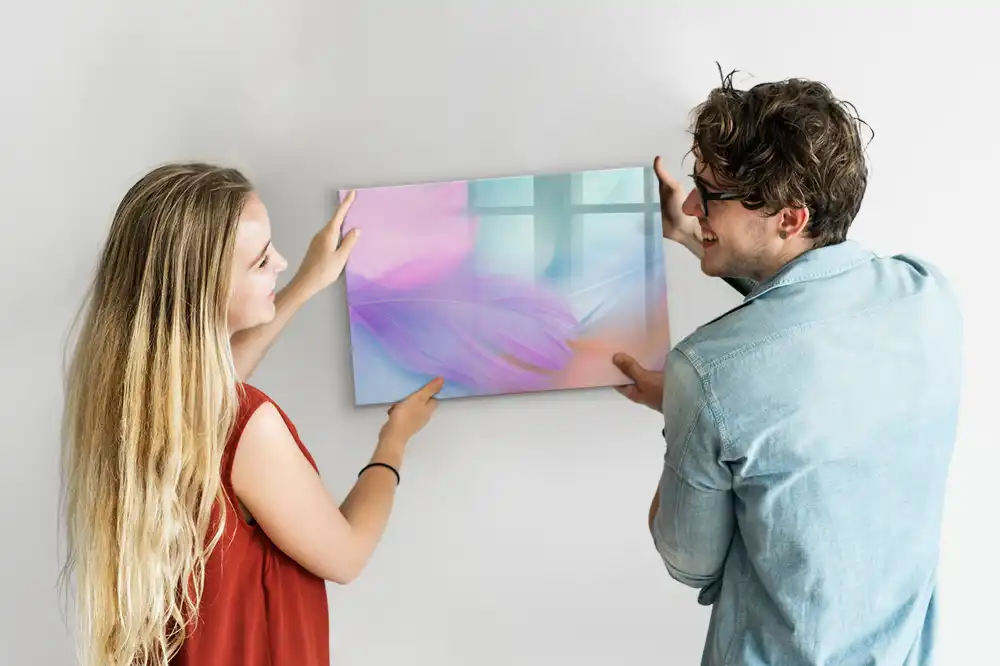 Tableau blanc magnétique effaçable à sec à motif de plumes d'oiseaux multicolores