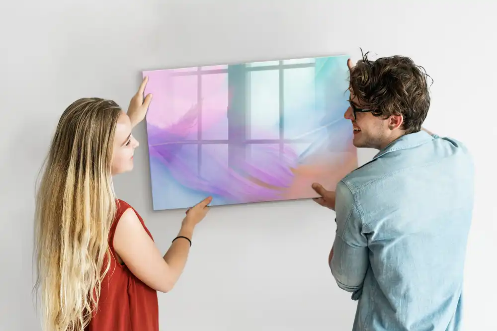 Tableau blanc magnétique effaçable à sec à motif de plumes d'oiseaux multicolores
