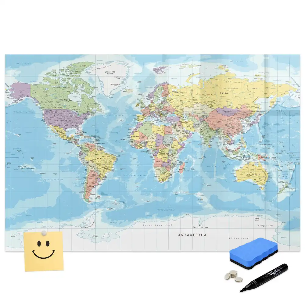 Tableau magnétique éducatif carte politique des continents