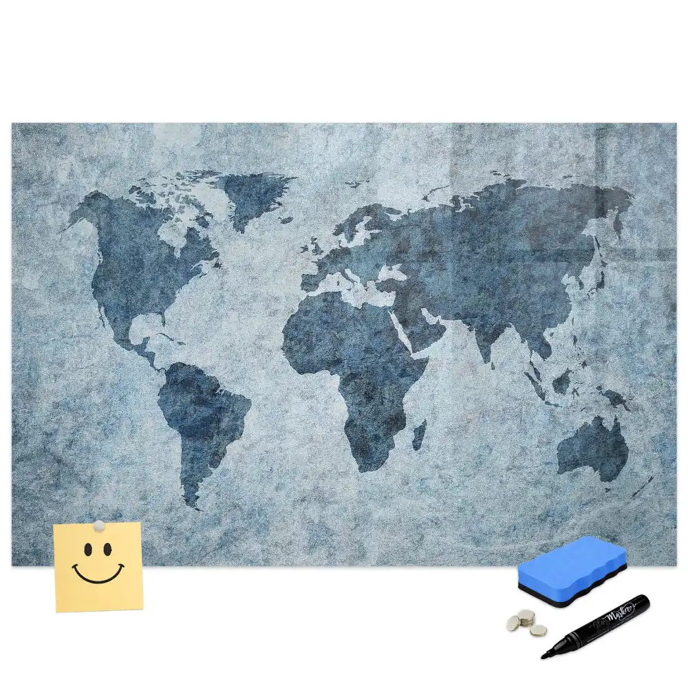 Tableau blanc magnétique effaçable à sec avec carte du monde sur toile