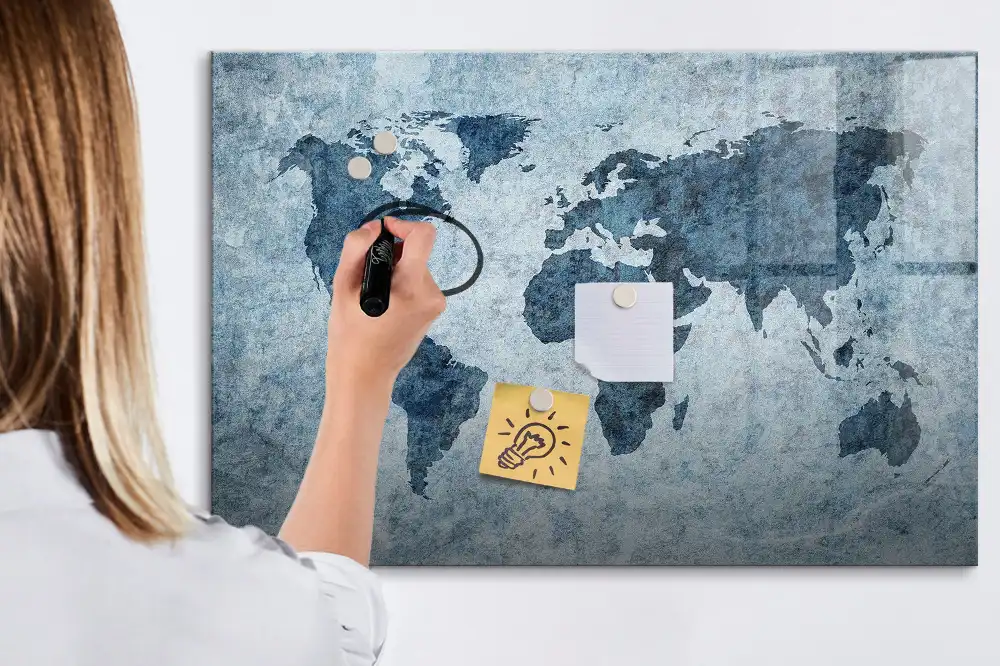 Tableau blanc magnétique effaçable à sec avec carte du monde sur toile