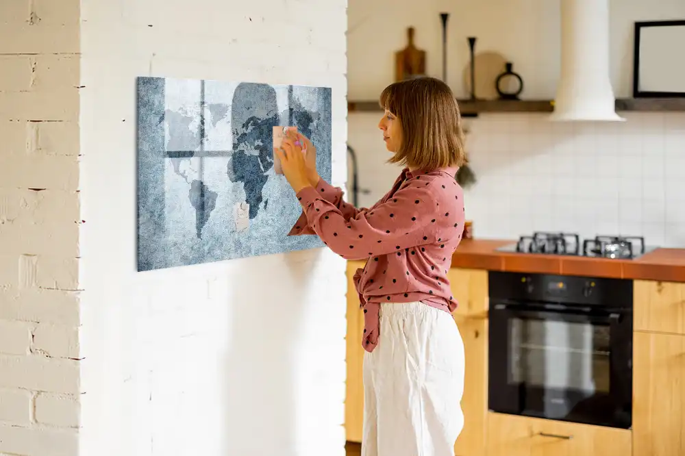 Tableau blanc magnétique effaçable à sec avec carte du monde sur toile