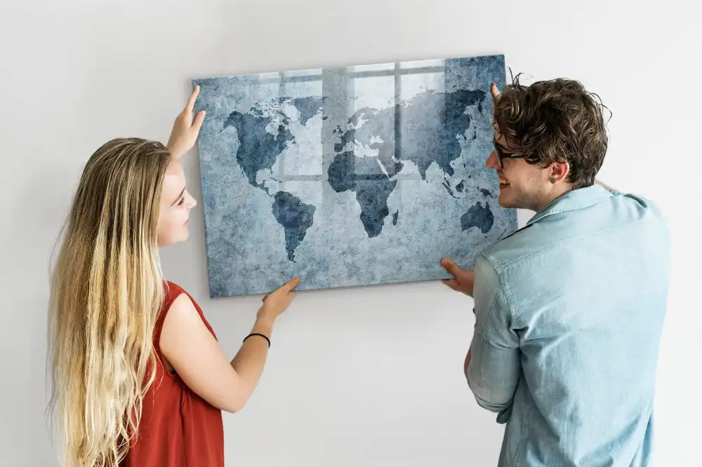 Tableau blanc magnétique effaçable à sec avec carte du monde sur toile