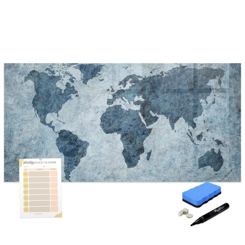 Tableau blanc magnétique effaçable à sec avec carte du monde sur toile