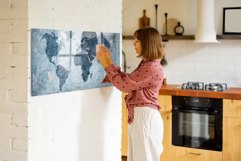 Tableau blanc magnétique effaçable à sec avec carte du monde sur toile