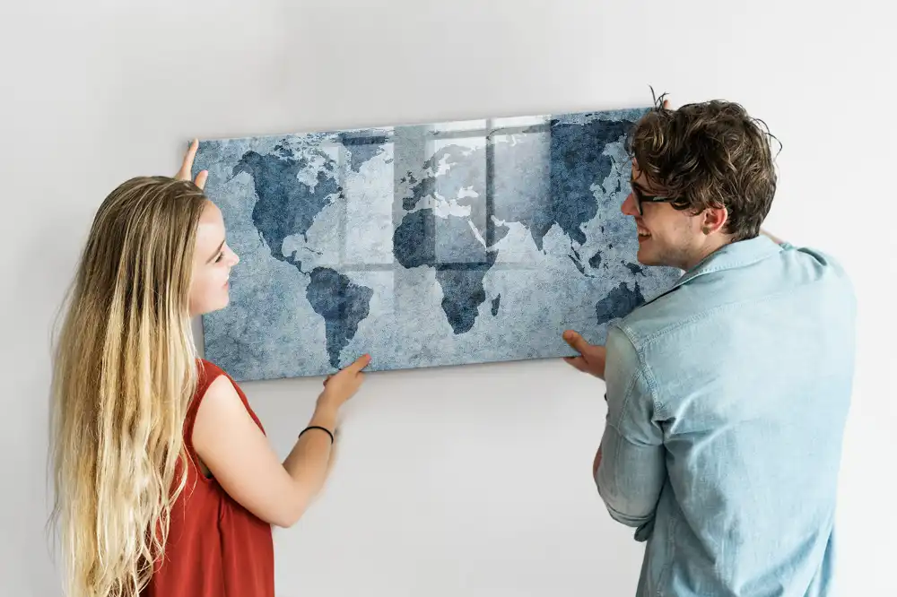 Tableau blanc magnétique effaçable à sec avec carte du monde sur toile