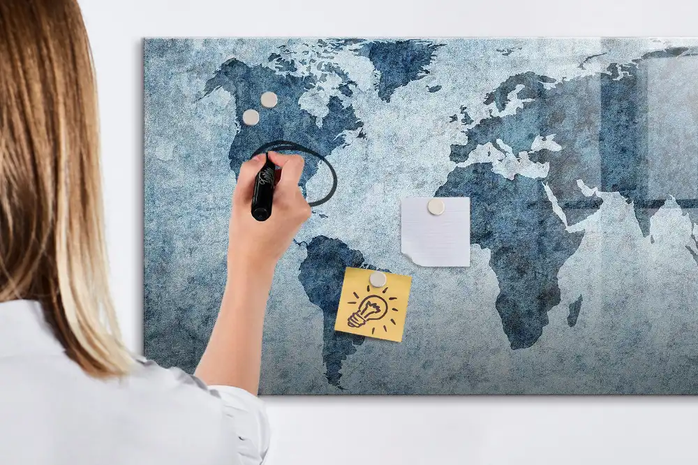 Tableau blanc magnétique effaçable à sec avec carte du monde sur toile