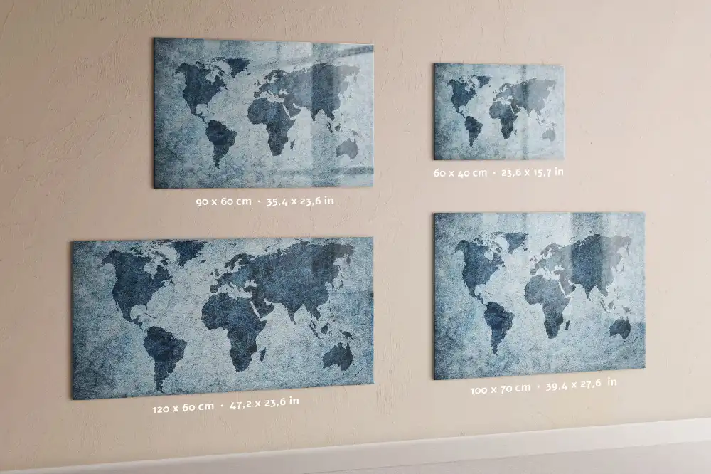 Tableau blanc magnétique effaçable à sec avec carte du monde sur toile
